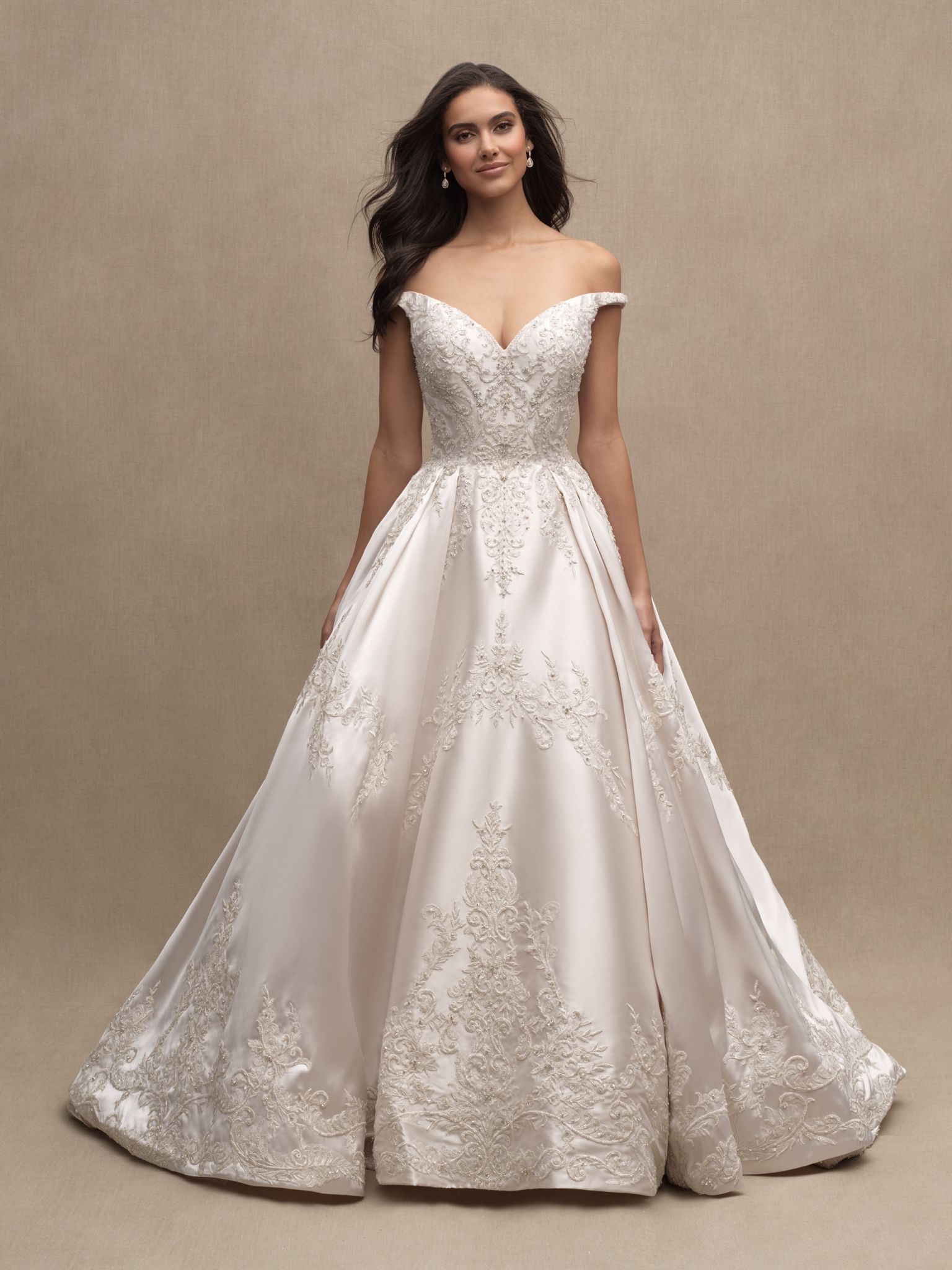 allure beaded wedding dress Allure Beaded Wedding Dress With Long Train Open Back Size 8 Great Condition