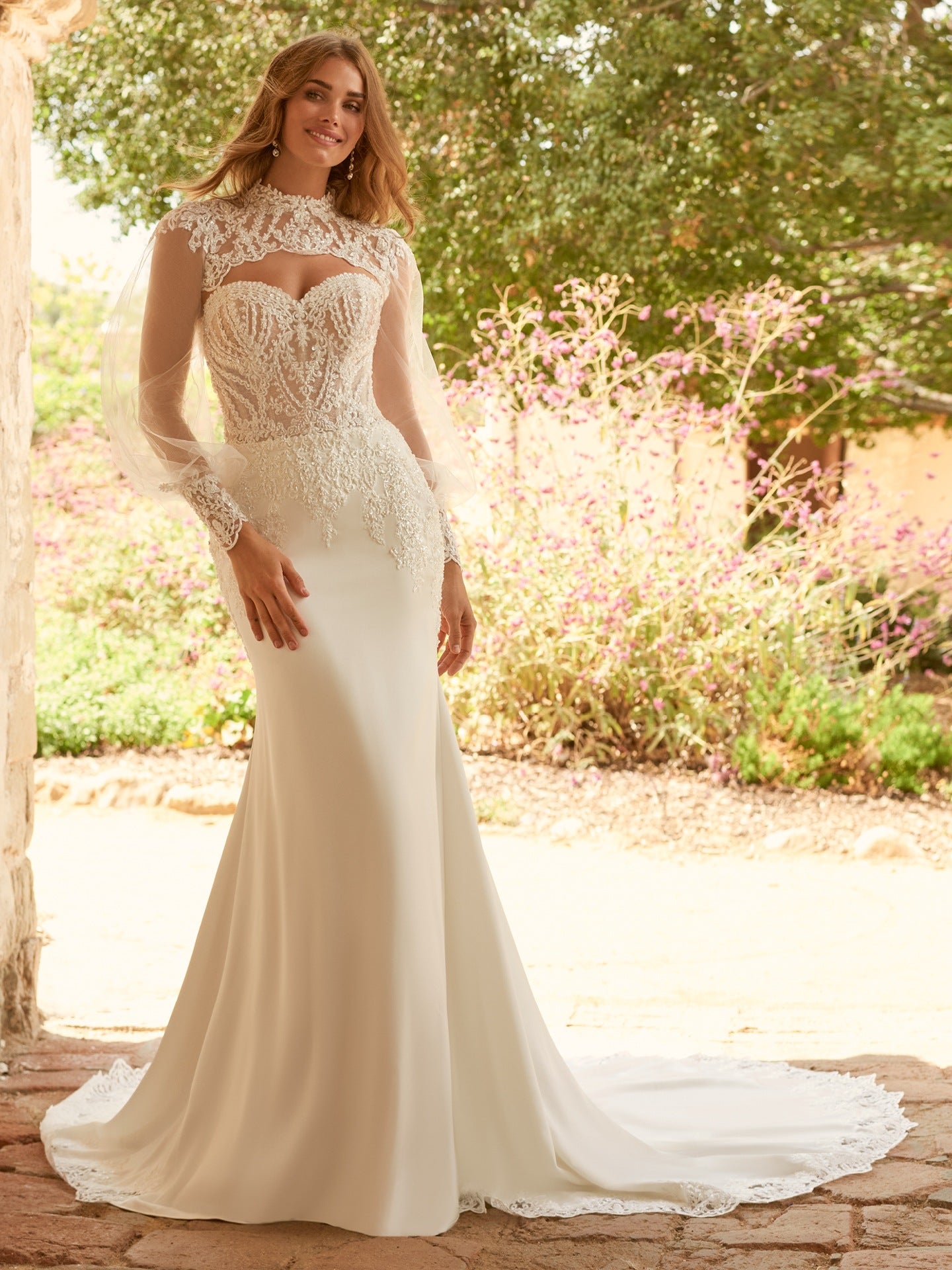 Sophisticated Lace Column Wedding Dress with Cutout Train